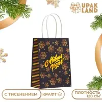 Пакет бумажный подарочный новогодний с тиснением, «Снежинки» 16×12×6 см