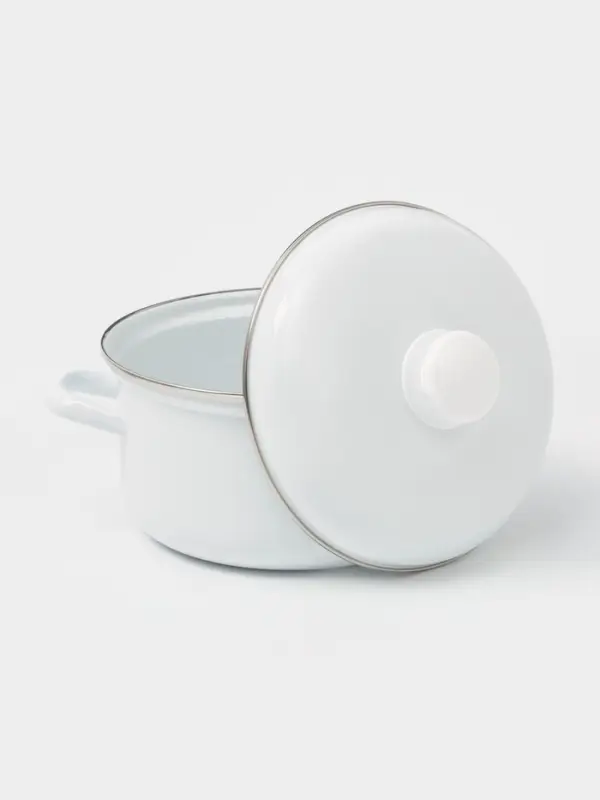 Кастрюля эмалированная, 3 л, d=21 см, с крышкой, индукция, без деколи, белая