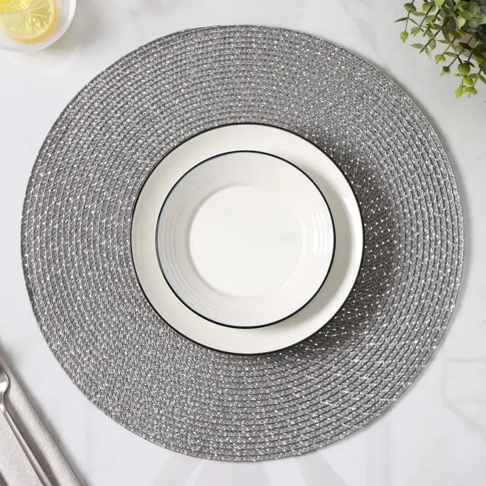 Набор салфеток сервировочных на стол Доляна &laquo;Рэй&raquo;, 4 шт., d=38 см, тёмно-серый