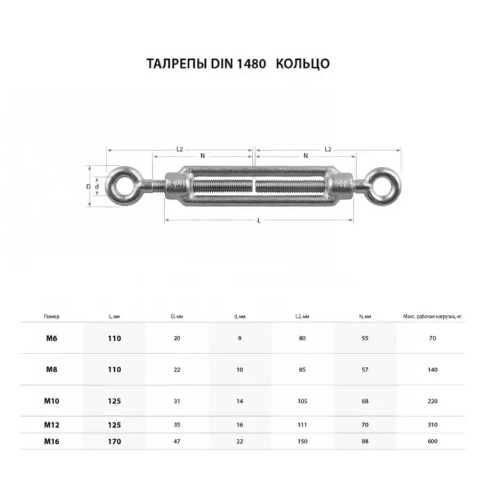 Талреп крюк-кольцо ТУНДРА krep, DIN1480, М6, оцинкованный 1 шт. Талреп крюк-кольцо ТУНДРА krep, DIN1480, М6, оцинкованный 1 шт.