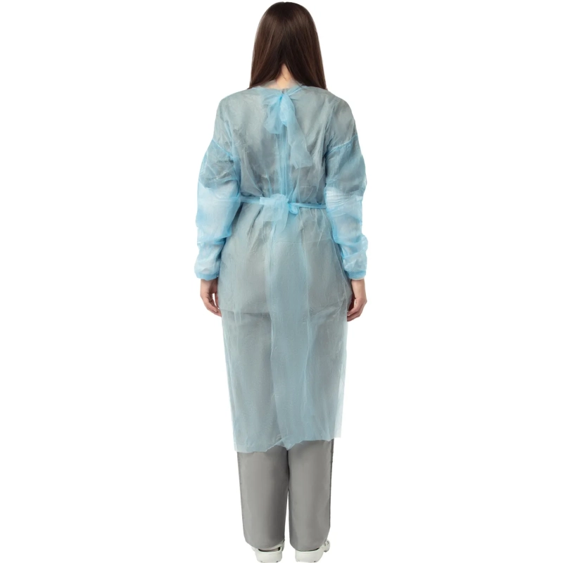 Халат н/с , на завязк, рук.манж, дл.110см, XL, пл 20, голуб, 10 шт/уп