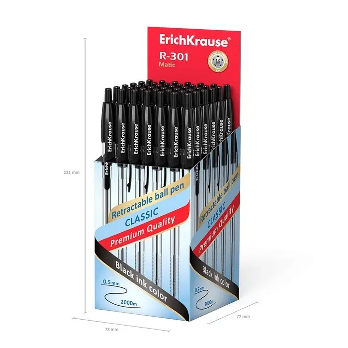 Ручка шариковая автоматическая ErichKrause R=301 MATIC, узел 1.0 мм, чернила чёрные, длина линии письма 2000 м Ручка шариковая автоматическая ErichKrause R=301 MATIC, узел 1.0 мм, чернила чёрные, длина линии письма 2000 м