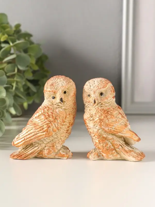 Статуэтки набор 2 шт "Два совенка" 8х8 см, бежевый