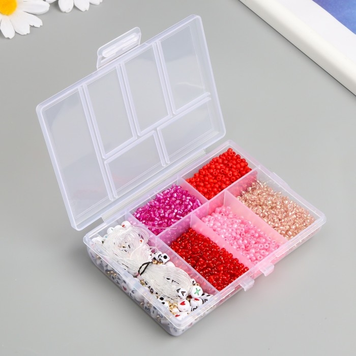 Бисер стекло 8/0 в шкатулке  Бисер стекло 8/0 в шкатулке "Красный" бусины + нить 0,8 мм 5 м 12х8,4х2,2 см