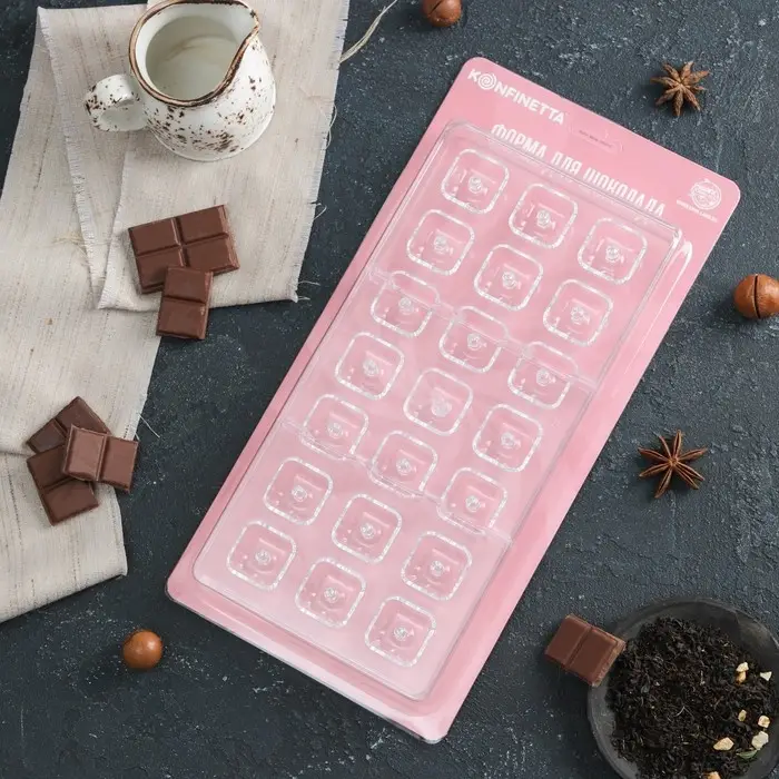 Форма для шоколада и конфет KONFINETTA &laquo;Пончик в форме квадрата&raquo;, 33&times;16.2 см, 21 ячейка, ячейка 2.6&times;2.6 см, пластик, прозрачная