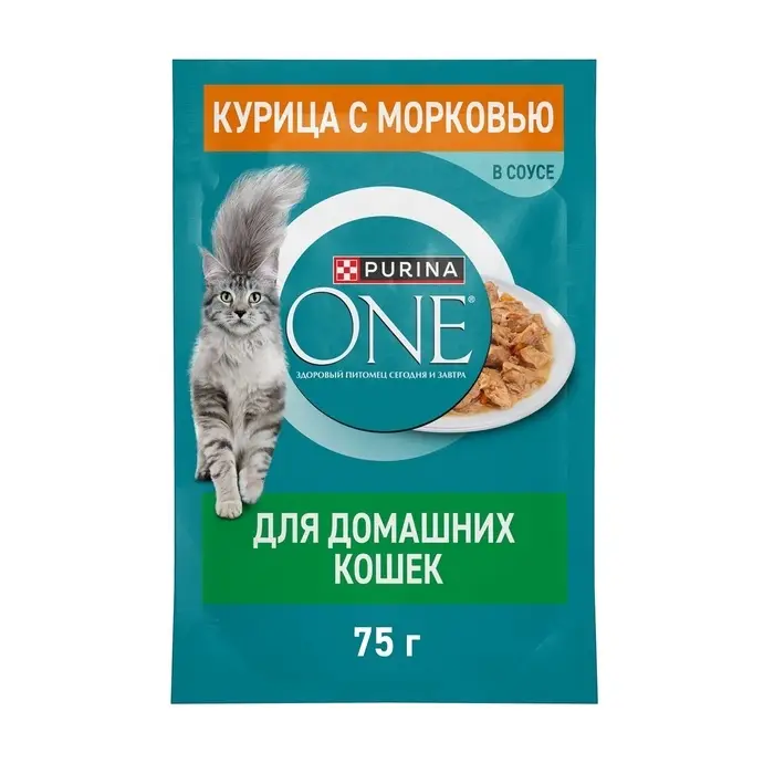 Влажный корм Purina One для домашних кошек, курица/морковь, 75 г