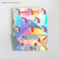 Пакет подарочный голографический, упаковка, «Единорожки», 12 х 15 х 5.5 см