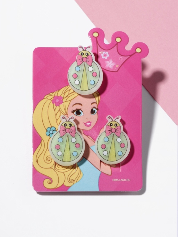 Набор детский Набор детский "Выбражулька" 2 предмета: клипсы, кольцо, божья коровка, цвет МИКС