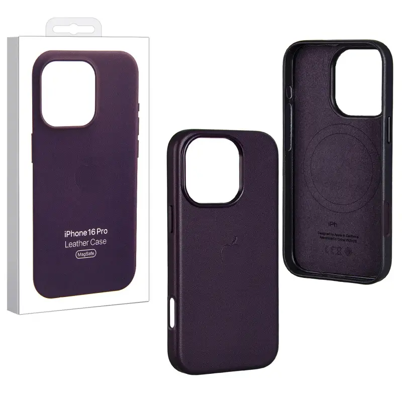 Чехол для iPhone 16 Pro Leather Case 100% ORG (MagSafe) c LOGO Dark Purple