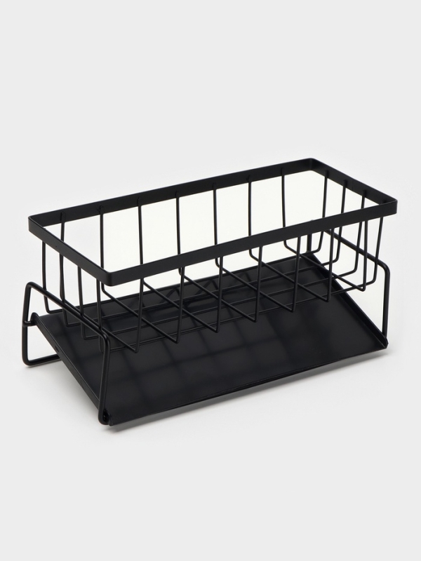 Подставка для мыла и губки со сливом, цвет черный Подставка для мыла и губки со сливом, цвет черный