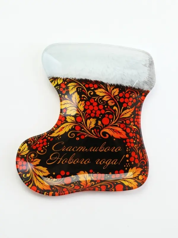 Блюдо в форме сапожка &laquo;Хохлома&raquo;, 14&times;16.3 см, стекло, разноцветное