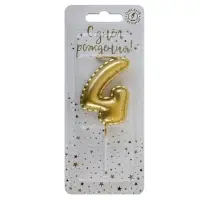 Свеча в торт на шпажке "Воздушая цифра", цифра "4", золото