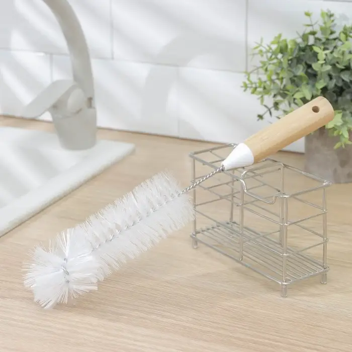 Ёрш для посуды Доляна Meli, 34&times;6 см, бамбуковая ручка, замшевая петелька