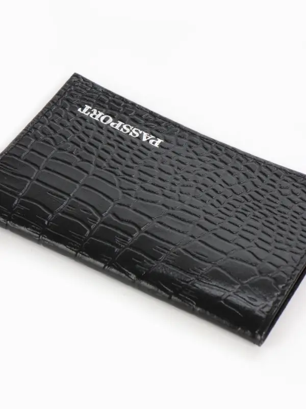 Обложка для паспорта, тиснение, натуральная кожа, чёрная