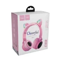 Наушники беспроводные, накладные, с ушками кошки, Hoco W27, Bluetooth 5.0, с микрофоном, с подсветкой, 300 мАч, серые