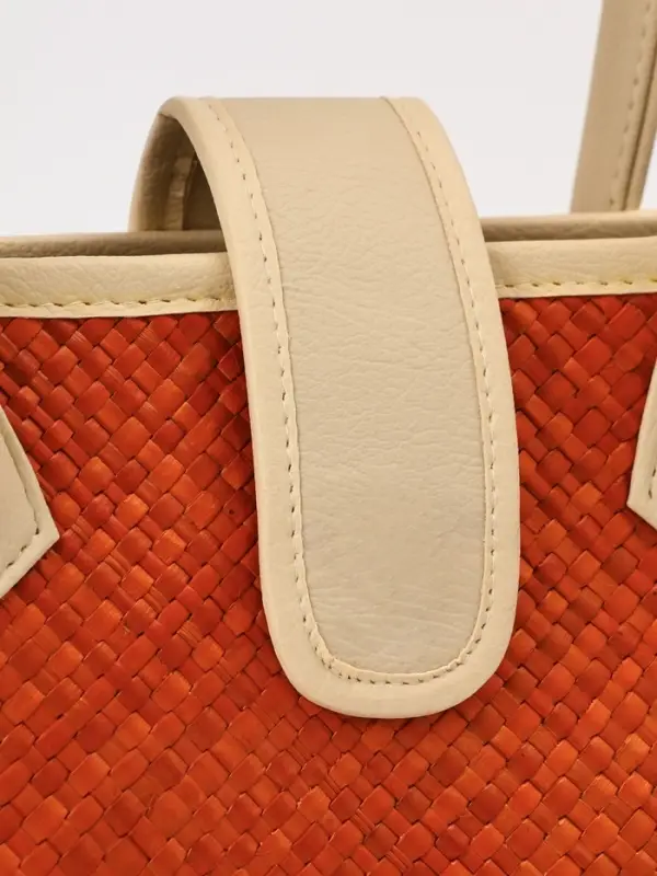 Сумка плетёная на застёжке из пандана, 30&times;10&times;35 см, бежево-оранжевая