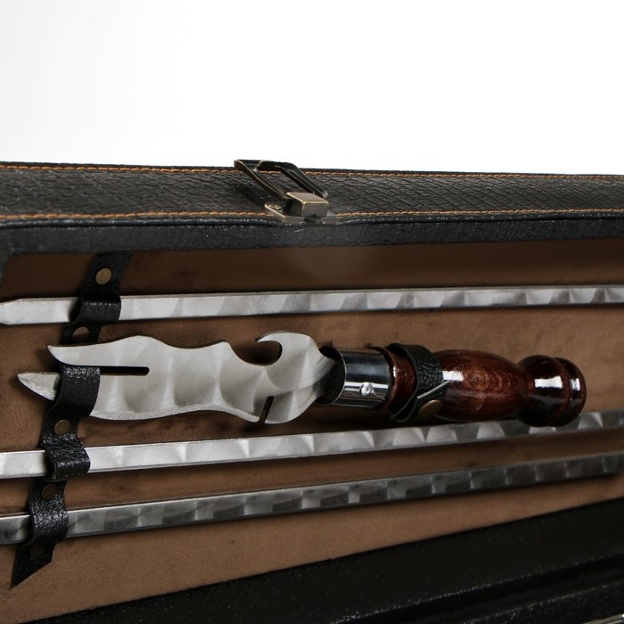 Набор с шампурами подарочный  Набор с шампурами подарочный "Пикник" в коробке из эко-кожи №3