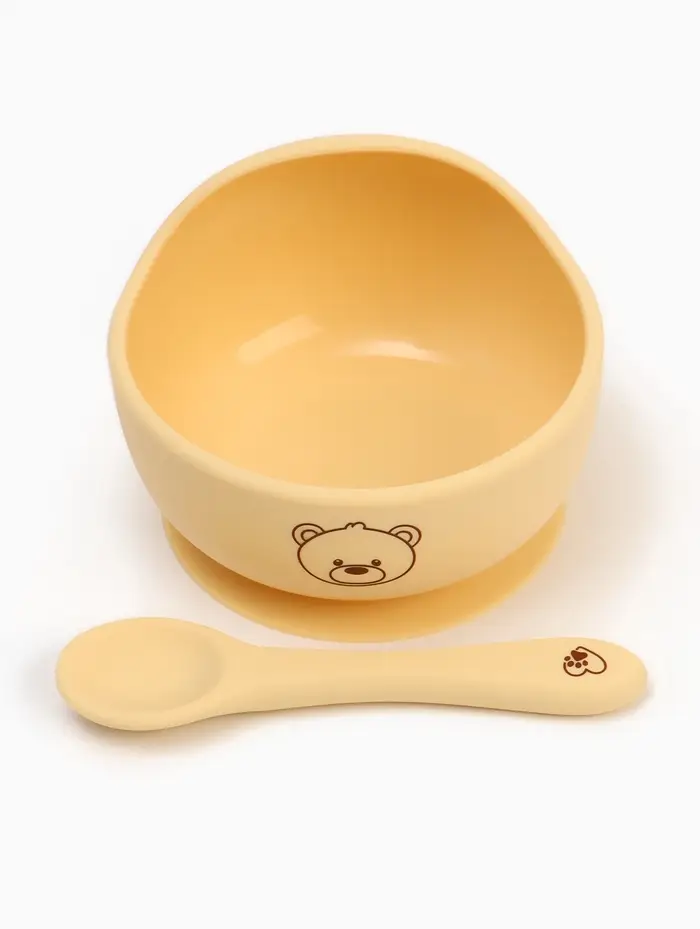 Тарелка детская на присоске и ложка, молочный, Mum&Baby Тарелка детская на присоске и ложка, молочный, Mum&Baby