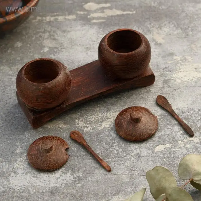 Набор для специй из кокоса &laquo;Горшочки&raquo;, 13&times;5&times;6 см