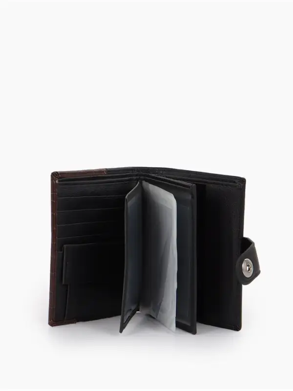 Портмоне мужское на кнопке, 3 в 1, для автодокументов и паспорта, 2 отдела, для карт, для монет, цвет чёрный/кофе Портмоне мужское на кнопке, 3 в 1, для автодокументов и паспорта, 2 отдела, для карт, для монет, цвет чёрный/кофе