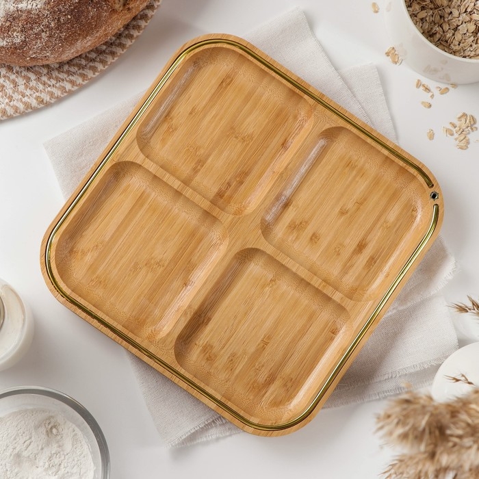 Менажница Доляна «Цветение», 4 секции, 24,5×24,5 см, бамбук Менажница Доляна «Цветение», 4 секции, 24,5×24,5 см, бамбук