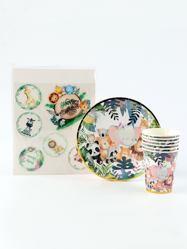 Набор одноразовой посуды «Зверята», с тиснением, набор 12 шт. Набор одноразовой посуды «Зверята», с тиснением, набор 12 шт.
