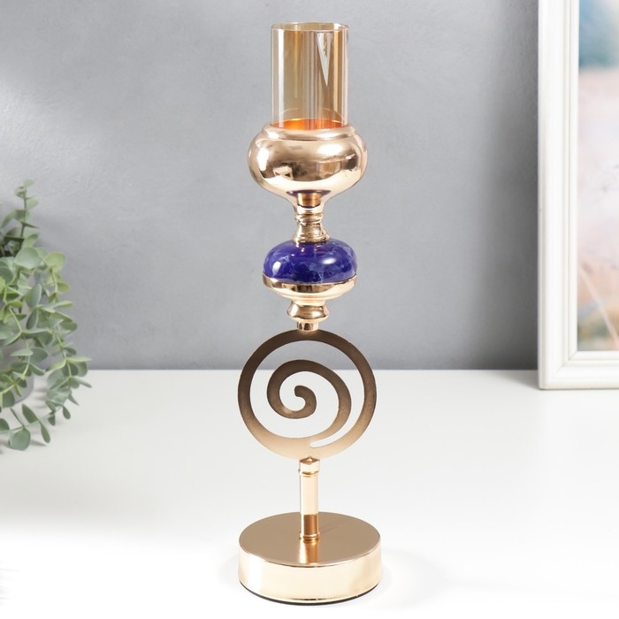 Подсвечник металл на 1 свечу Подсвечник металл на 1 свечу "Спираль. Синий мраморный элемент" золото 38х10х10 см