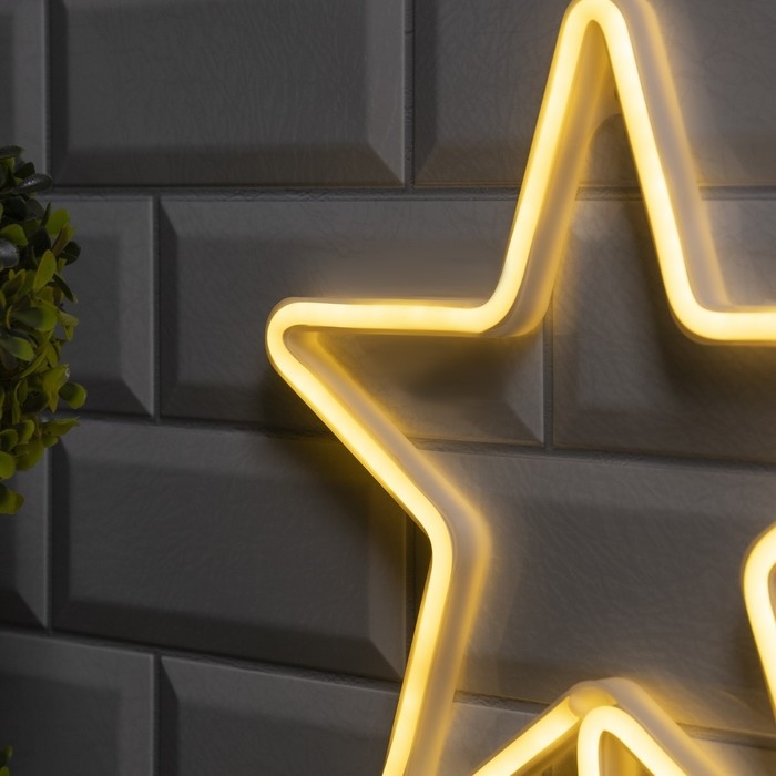 Неоновая вывеска «Звезда» 28 × 28 см, батарейки ААх3 (не в комплекте), USB, свечение тёплое белое