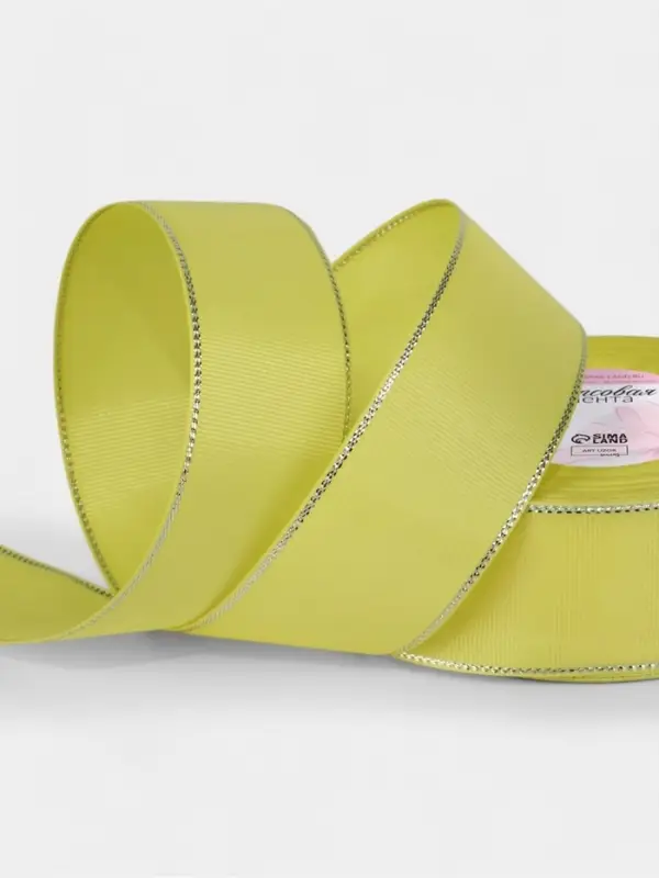 Лента репсовая, с серебряным люрексом, 40 мм, 23&plusmn;1 м, жёлтая №015