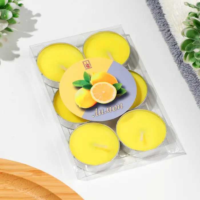 Набор свечей чайных ароматических, 6 шт, лимон Набор свечей чайных ароматических, 6 шт, лимон