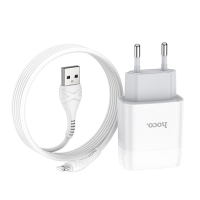 Сетевое зарядное устройство Hoco C73A, 2 USB, 2.4 А, кабель Lightning 1 м, белый