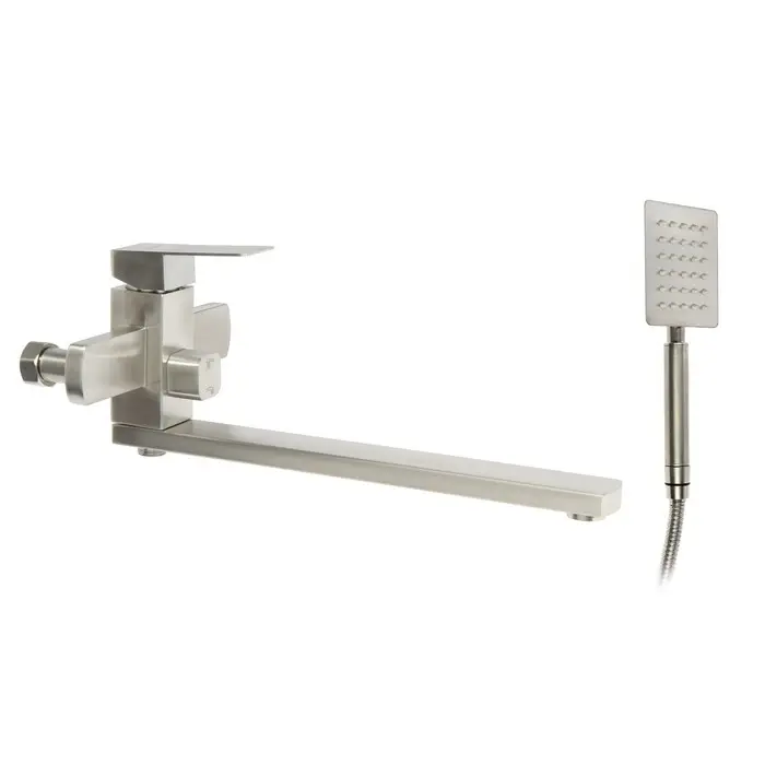 Смеситель для ванны ZEIN, квадрат, излив 35 см, с душевым набором, нержавеющая&nbsp;сталь, сатин