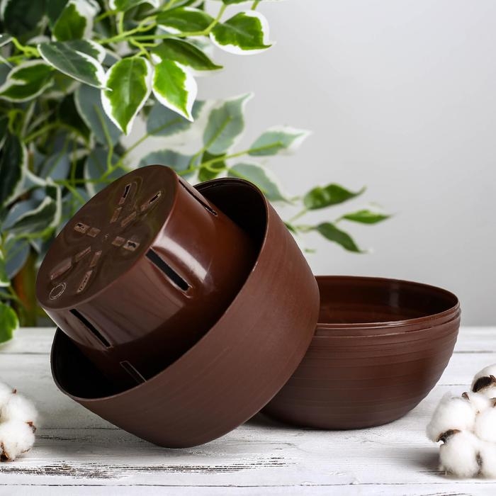 Горшок для цветов c поддоном «Япония», 2 л, цвет тёмно-коричневый
