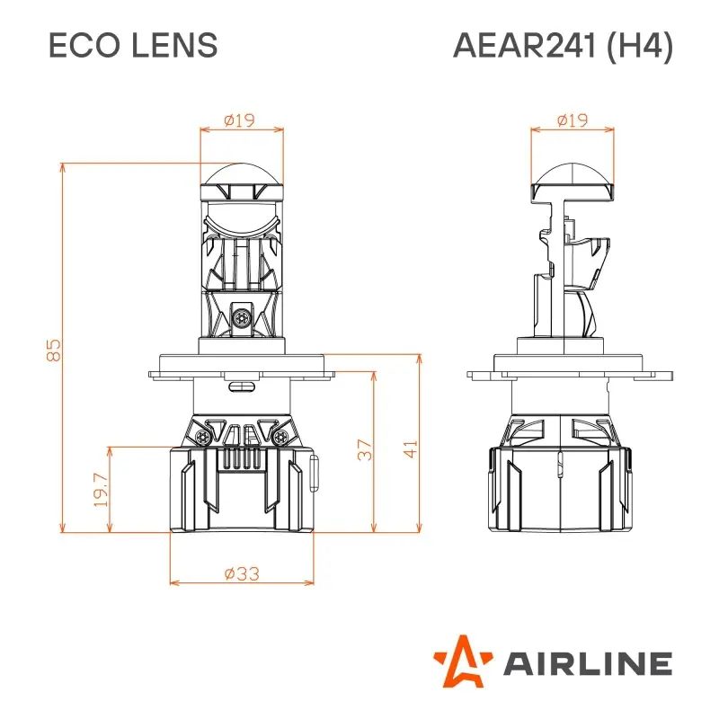 Лампа светодиод. H4 ECO LENS, 45Вт, 5700Лм (2850Лм x 2), 6500К, 12/24В, кмпл. 2 шт.