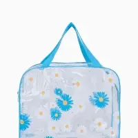 Косметичка на молнии для бассейна, большая, с ручками, с принтом &laquo;Ромашки&raquo;, голубой