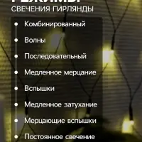 Гирлянда &laquo;Сеть&raquo; 1.6&times;1.6 м, IP20, тёмная нить, 144 LED, свечение тёплое белое, 8 режимов, 220 В