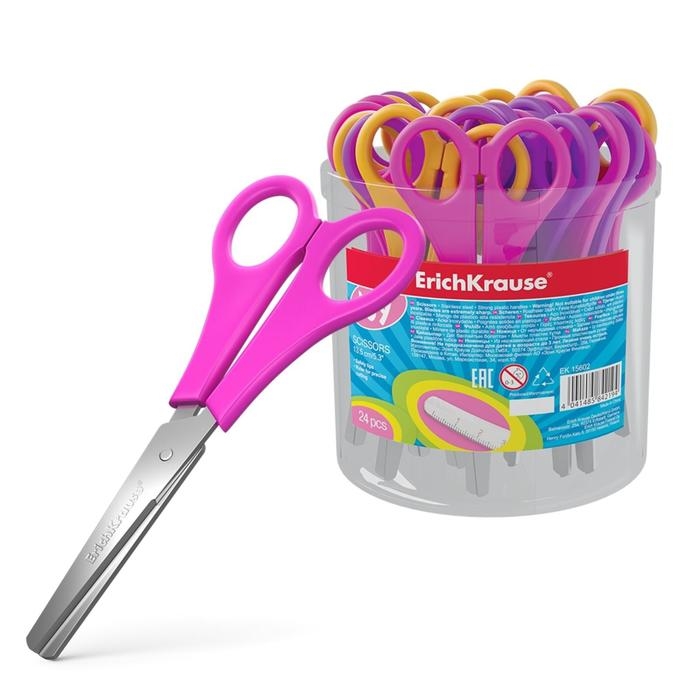 Ножницы детские 13,5 см, ErichKrause Joy, в стакане, с закруглёнными концами лезвий и линейкой, МИКС (цена за 1 штуку) Ножницы детские 13,5 см, ErichKrause Joy, в стакане, с закруглёнными концами лезвий и линейкой, МИКС (цена за 1 штуку)