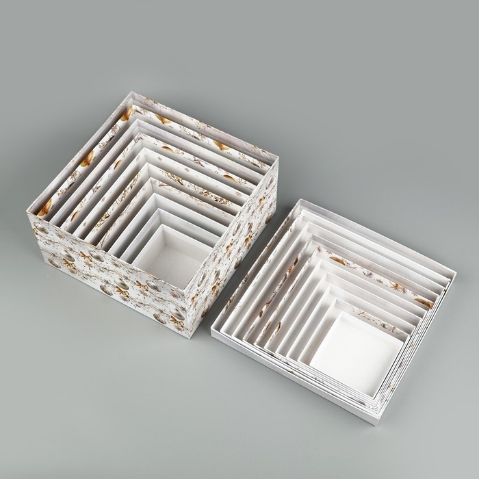 Набор подарочных коробок 10 в 1 «Белая роскошь», 10.2 х 10.2 х 6–28.2 х 28.2 х 15 см, Новый год