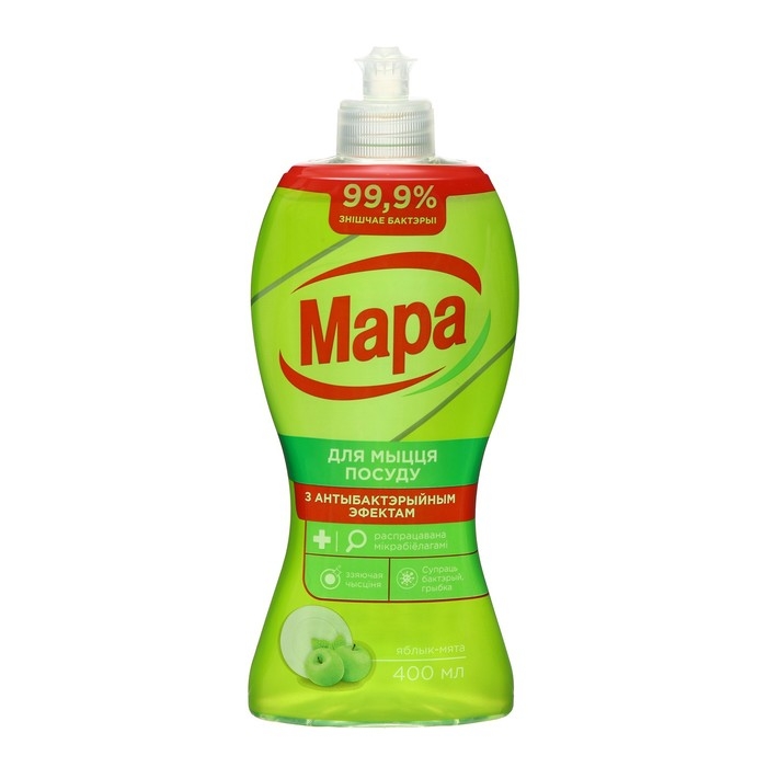 Средство для мытья посуды Мара Узор Чысціні Средство для мытья посуды Мара Узор Чысціні "яблоко/Мята" антибактериальное, 400 мл