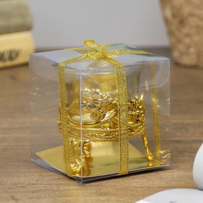 Подсвечник стекло, пластик на 1 свечу Подсвечник стекло, пластик на 1 свечу "Цветочек" золото 6,5х6х6 см