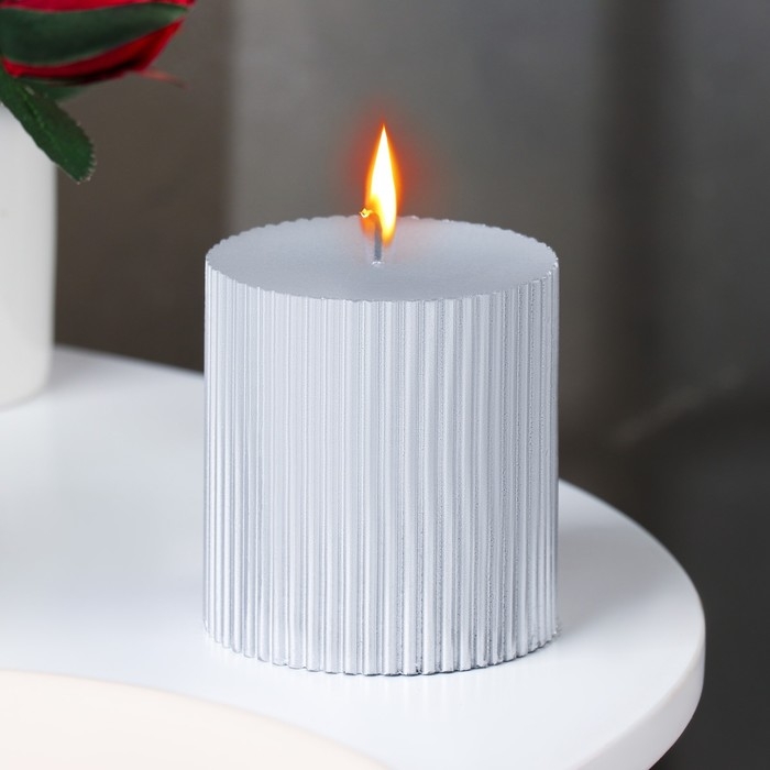 Свеча "Рельеф", 7&times;7.5см, серебряный металлик