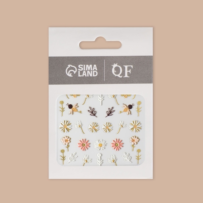 Наклейки для ногтей «Пчёлы и цветы», объёмные, разноцветные Наклейки для ногтей «Пчёлы и цветы», объёмные, разноцветные