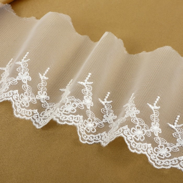 Кружево на сетке, 110 мм × 9 ± 0,5 м, цвет белый Кружево на сетке, 110 мм × 9 ± 0,5 м, цвет белый