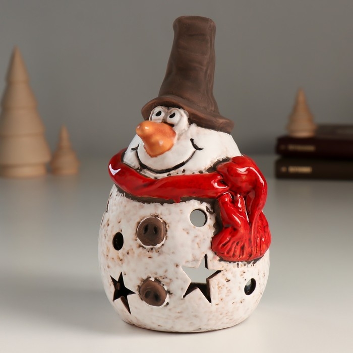 Подсвечник керамика на 1 свечу Подсвечник керамика на 1 свечу "Пухлый снеговичок со звёздочками" 8,9х10,2х16,3 см