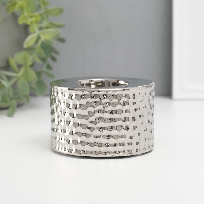 Подсвечник керамика на 1 свечу Подсвечник керамика на 1 свечу "Капли дождя на песке" d=4 см серебро 9х9х6 см