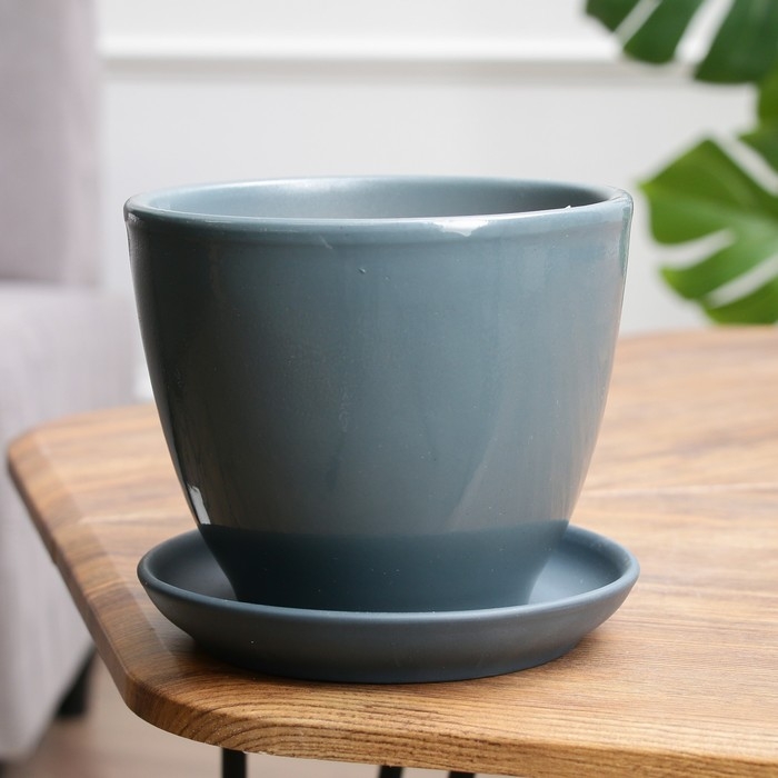 Горшок цветочный темно-серый, 1 л Горшок цветочный темно-серый, 1 л