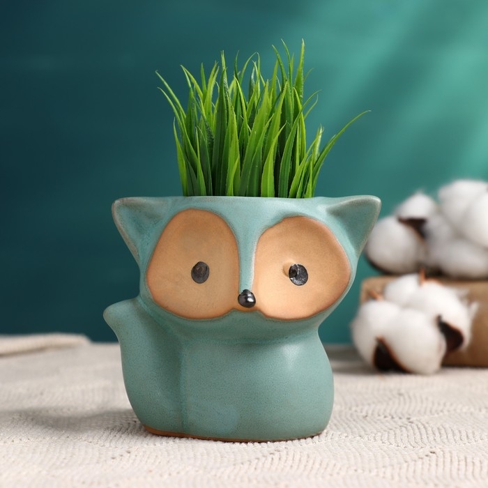 Горшок Горшок "Лисенок Фред" бирюзовый, 8х9х9см