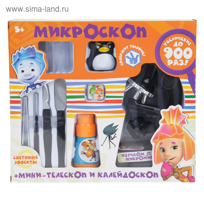 Микроскоп+мини-телескоп и калейдоскоп ФИКСИКИ с набором для исследований Микроскоп+мини-телескоп и калейдоскоп ФИКСИКИ с набором для исследований