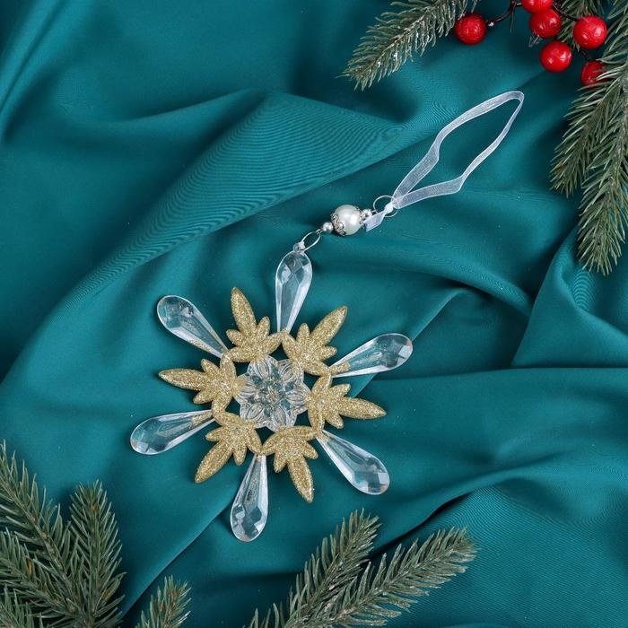 Украшение ёлочное Украшение ёлочное "Снежинки лучистые блеск" 14х14 см, микс, прозрачно-золотой