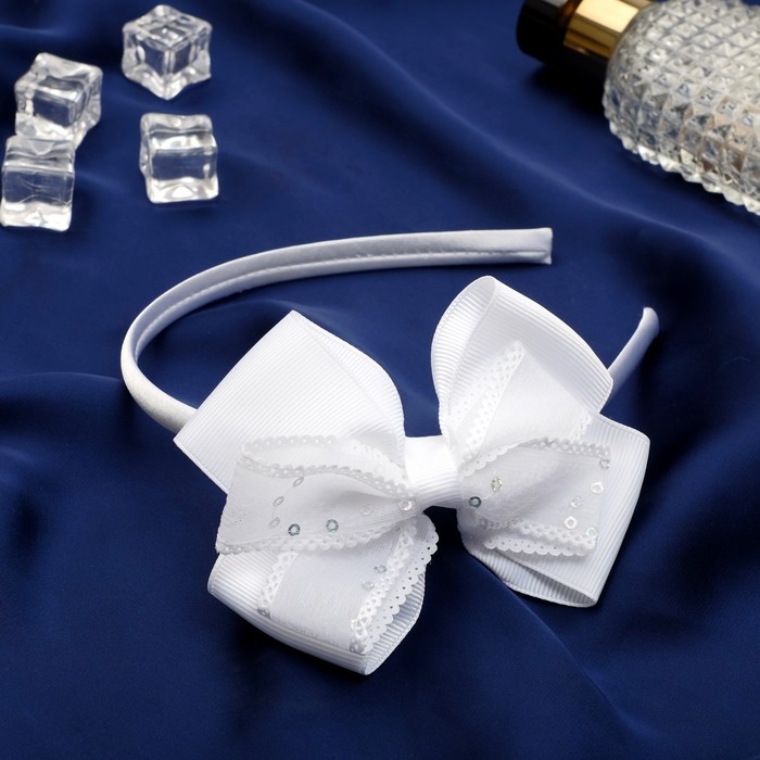 Ободок для волос  Ободок для волос "Школьница" бант с пайетками, 1 см, белый